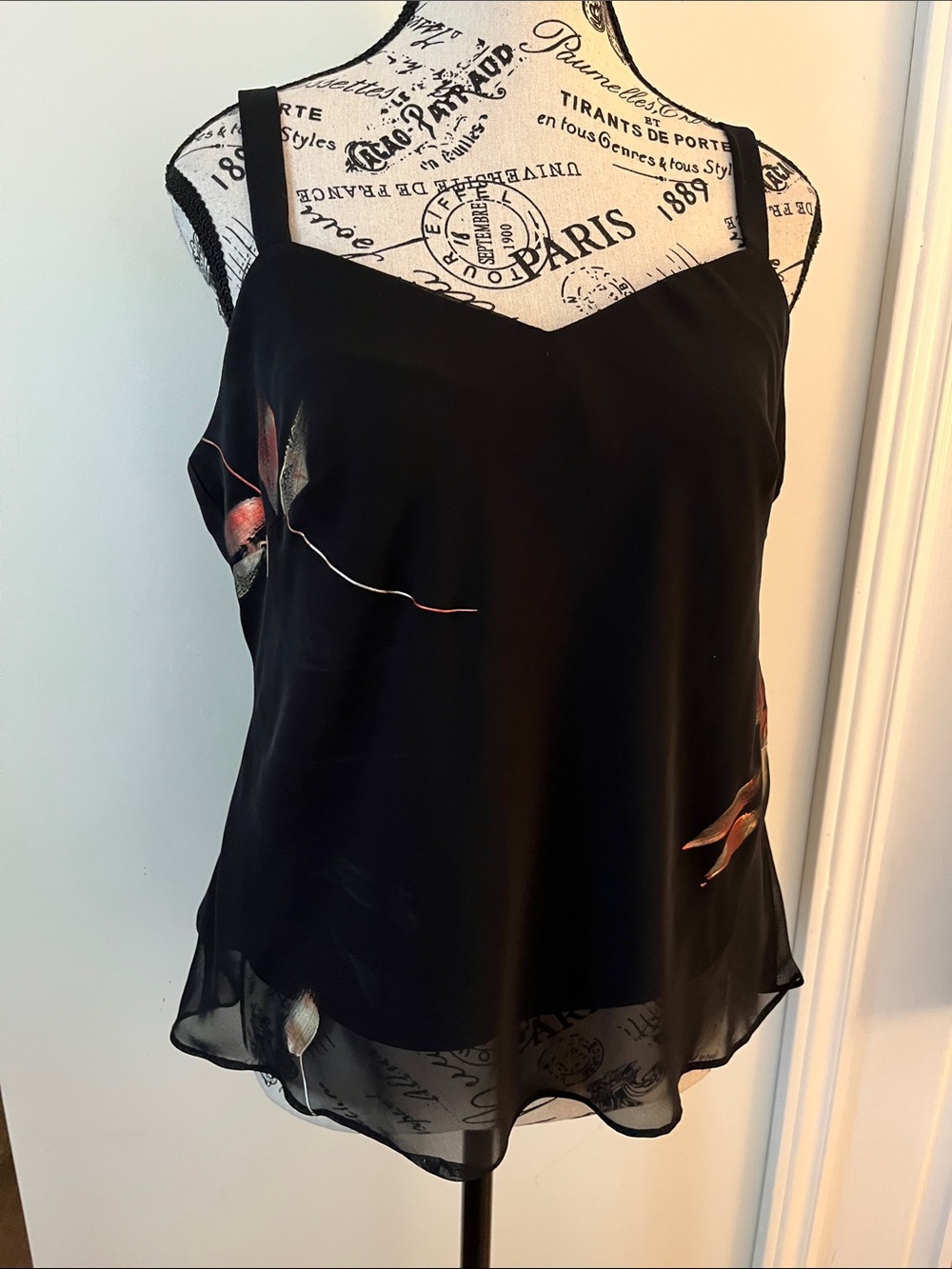 πR & M Richards Black Satin Floral-Accent Camisole